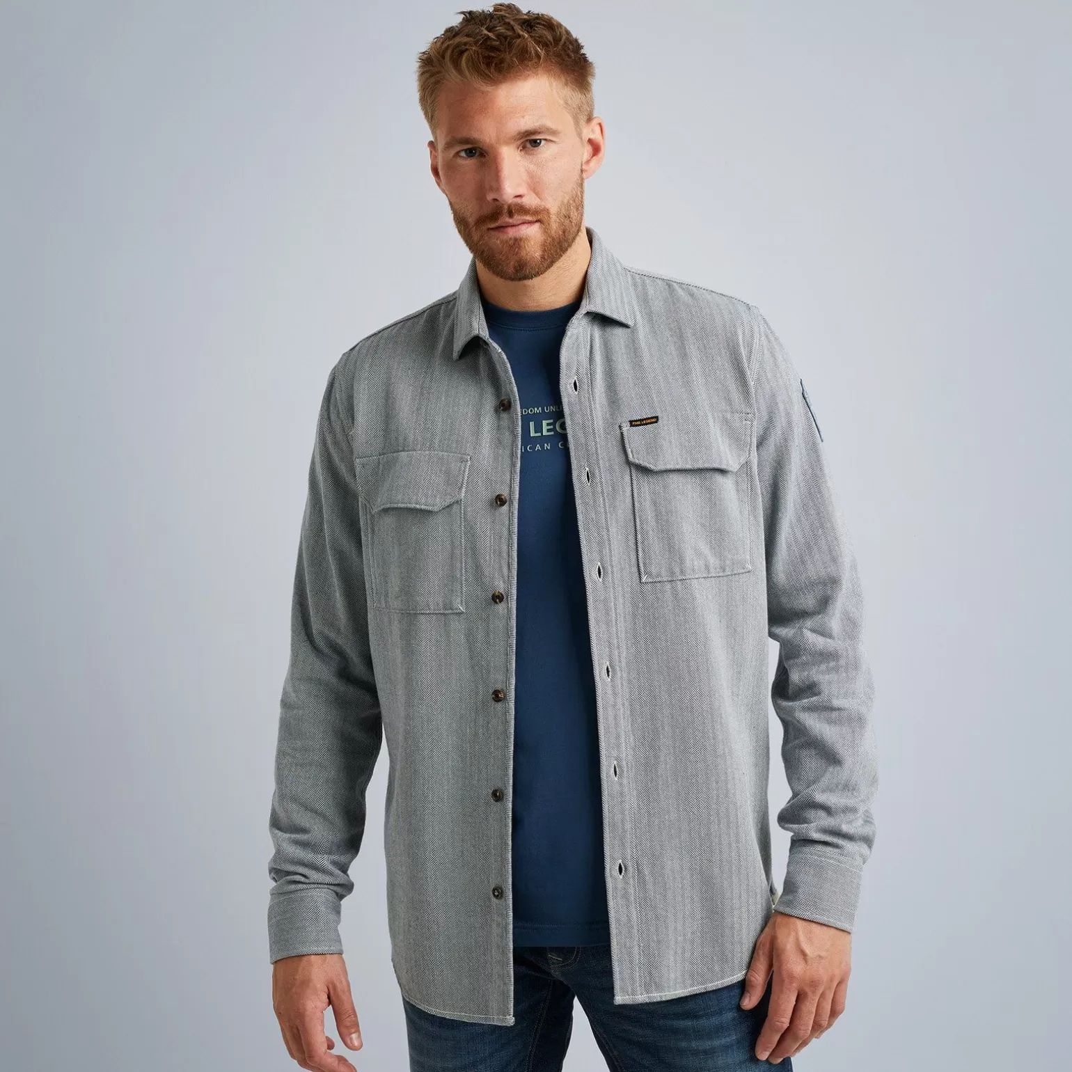 Tops*PME Legend Tops Shirt With Herringbone Texture